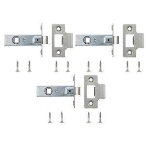 Satin Nickel effect Tubular Mortice latch (L)64mm  Pack of 3