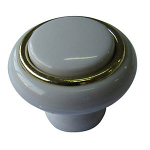 White Gold effect Plastic Round Furniture Knob (Dia)40mm  Pack of 10
