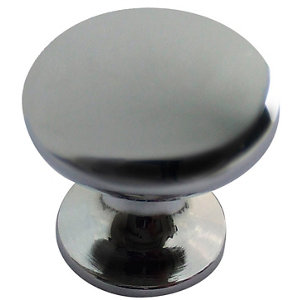 Chrome effect Zinc alloy Round Furniture Knob  Pack of 6