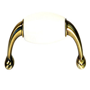 Polished White Brass effect Ceramic & zinc alloy Furniture Pull handle