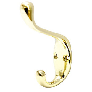 B&Q Brass effect Zinc alloy Double Hook (H)23.5mm (W)60.5mm (Max)8.5kg