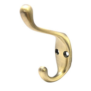 B&Q Antique brass effect Zinc alloy Double Hook (H)23.5mm (W)60.5mm (Max)7.5kg