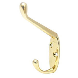 B&Q Brass effect Metal Double Hook (H)16mm  Pack of 2