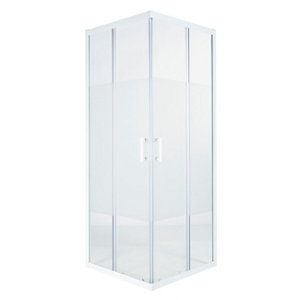 GoodHome Onega White Square Frosted effect Shower Enclosure & tray with Corner entry double sliding door (W)760mm (D)760