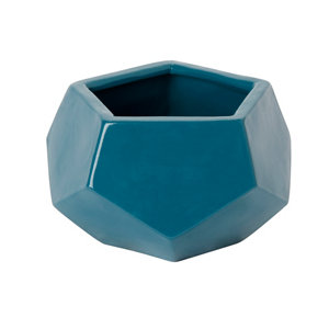 Glazed Blue coral Clay Geometric Plant pot