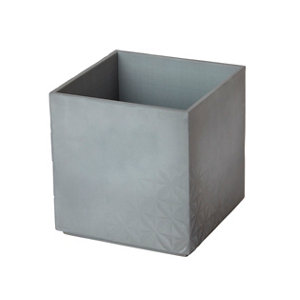 Grey Plastic Concrete effect Square Plant pot (Dia)11.6cm