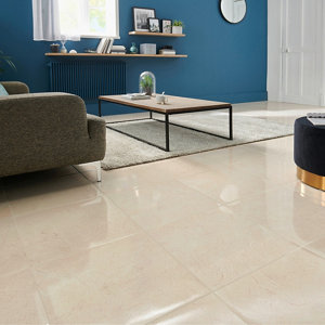 Elegance Beige Gloss Marble effect Ceramic Wall & floor Tile  Pack of 7  (L)450mm (W)450mm