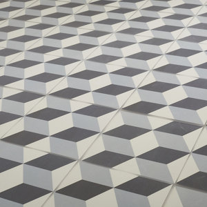 Hydrolic Black & white Matt 3D Concrete effect Porcelain Wall & floor Tile  Pack of 25  (L)200mm (W)200mm