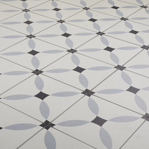 Hydrolic Black & white Matt Calisson Concrete effect Porcelain Wall & floor Tile  Pack of 25  (L)200mm (W)200mm