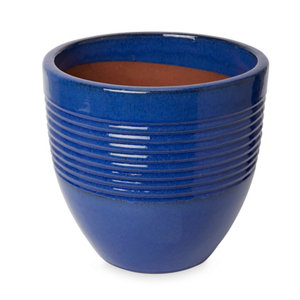 Tiwlip Blue Ceramic Ribbed Round Plant pot (Dia)33cm