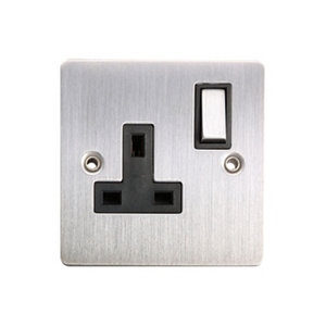 Holder 13A Stainless steel effect Single Switched Socket