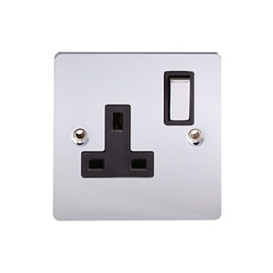 Holder 13A Chrome effect Single Switched Socket