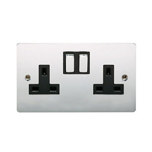 Holder 13A Chrome effect Double Switched Socket