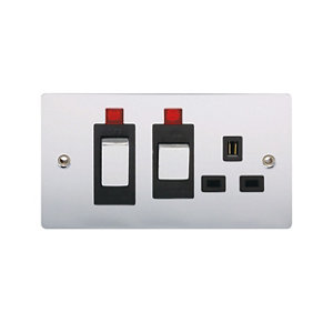 Holder 45A Chrome effect Switched Cooker switch & socket
