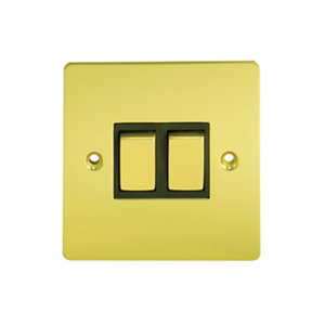 Holder 10A 2 way Polished brass effect Double Light Switch