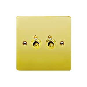 Image of Holder 10A 2 way Polished brass effect Double Toggle Switch