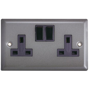 Volex 13A Grey pewter effect Double Indoor Switched Socket