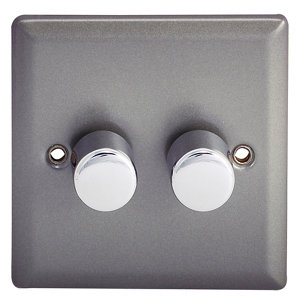 Image of Holder 2 way Double Pewter effect Dimmer switch