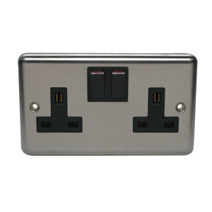 Image of Volex 13A Stainless steel effect Double Switched Socket