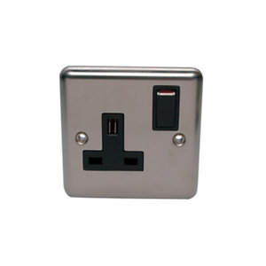 Image of Volex 13A Stainless steel effect Single Switched Socket