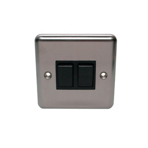 Holder 10A 2 way Polished stainless steel effect Double Light Switch