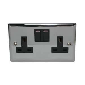 Image of Volex 13A Chrome effect Double Switched Socket