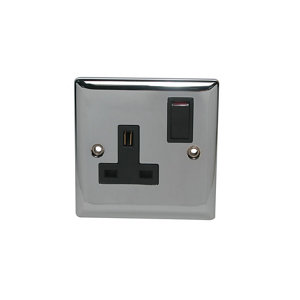 Image of Volex 13A Chrome effect Single Switched Socket