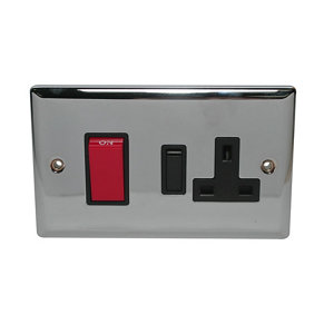 Holder 45A Black Chrome effect Double Switched Cooker switch & socket