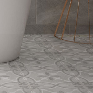 Perla Grey Patterned Ceramic Wall & floor Tile  Pack of 11  (L)300mm (W)300mm