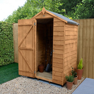Forest Garden 4x3 Apex Dip treated Overlap Golden Brown Wooden Shed with floor - Assembly service included