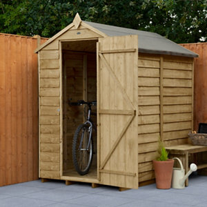 Forest Garden 6x4 Apex Pressure treated Overlap Natural Timber Wooden Shed with floor - Assembly service included