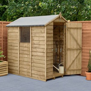 Forest Garden 6x4 Apex Pressure treated Overlap Natural Timber Wooden Shed with floor