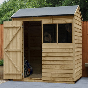 Forest Garden 6x4 Reverse apex Pressure treated Overlap Natural Timber Wooden Shed with floor - Assembly service include