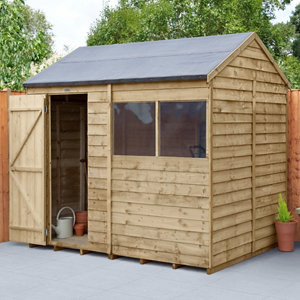 Forest Garden 8x6 Reverse apex Pressure treated Overlap Wooden Shed with floor