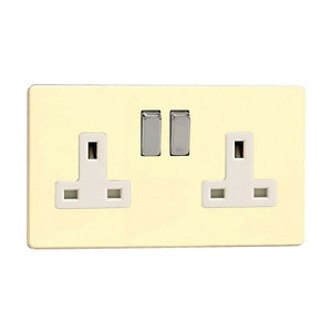 Varilight 13A White chocolate Double Switched Socket