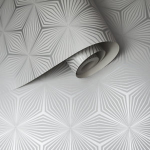 Holden Décor Statement Grey Geometric Metallic effect Smooth Wallpaper