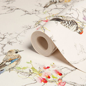 Image of Holden Décor Statement Ornithology Multicolour Birds Metallic effect Smooth Wallpaper
