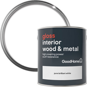 GoodHome Extra hardwearing Pure brilliant white Gloss Metal & wood paint  2.5L