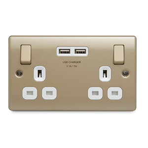 Image of British General Nickel effect Double USB socket 2 x 3.1A USB