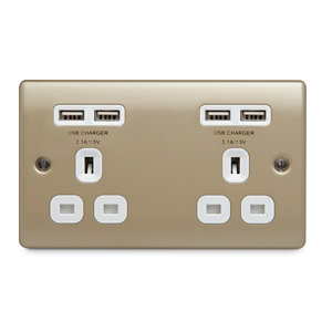 Image of British General 4.2A Nickel effect Double USB socket