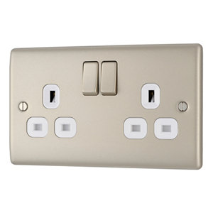 Image of British General 13A Nickel effect Double Switched Socket