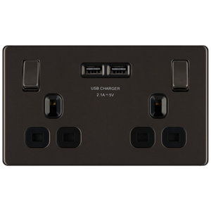 Image of Colours Black Nickel effect Double USB socket 2 x 2.1A USB