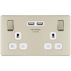Image of Colours Nickel effect Double USB socket 2 x 2.1A USB