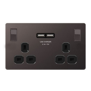 Image of Colours Black Nickel effect Double USB socket 2 x 3.1A USB