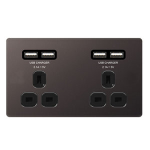 Image of Colours 4.2A Black Nickel effect Double USB socket