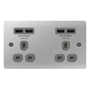 Image of Colours 13A Steel effect Brushed Double USB socket