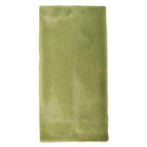 Olive Gloss Plain Ceramic Wall tile  Pack of 44  (L)150mm (W)75mm