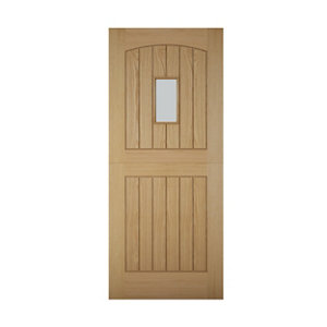 Image of Stable 3 panel Diamond bevel Glazed Cottage White oak veneer LH & RH External Front Door (H)2032mm (W)813mm