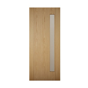 Image of Frosted Glazed Contemporary White oak veneer LH & RH External Front Door (H)1981mm (W)838mm