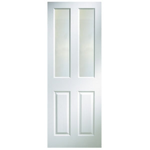 4 panel Frosted Glazed Primed White Woodgrain effect LH & RH Internal Door  (H)1981mm (W)838mm